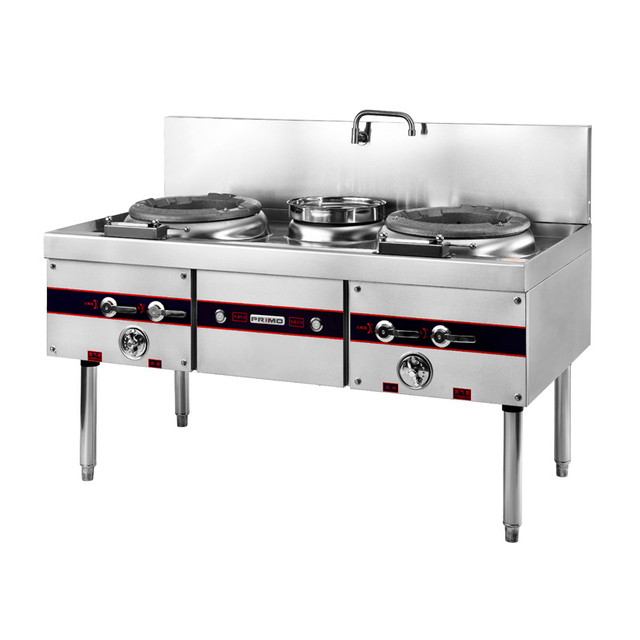 Cocina comercial china de 2 woks (tipo de hierro fundido con soplador)
