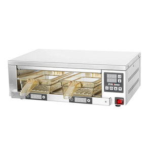 Catering sosteniendo el gabinete carne calentador