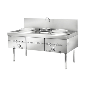 Cocina china de 2 woks (tipo de hierro fundido con soplador)