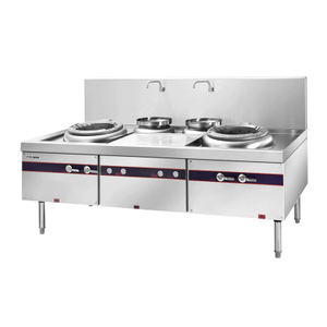 Cocina china de 2 woks (tipo de hierro fundido con soplador)