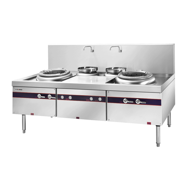 Cocina china de 2 woks (tipo de hierro fundido con soplador)