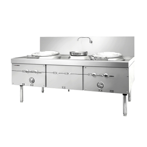 Cocina china de 2 woks (tipo de hierro fundido con soplador)