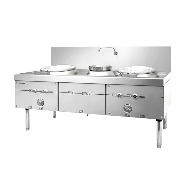 Cocina china de 2 woks (tipo de hierro fundido con soplador)
