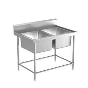 Mesa para fregadero, 2 tazones, 2 orificios para grifo con salpicadero, sin escurridor (4 patas)