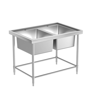 Mesa De Fregadero -2 Senos 2 Orificios Para Grifo Sin Salpicadero Y Escurridor （4 Patas）