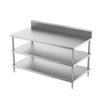 Mesa de trabajo con estante inferior doble y protector contra salpicaduras (4/6 patas)
