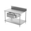 Mesa de trabajo con protector contra salpicaduras, estante inferior y cajón (4/6 patas)