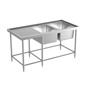 Mesa para fregadero: 1 orificio para grifo + 2 tazones sin salpicadero ni escurridor (6 patas)
