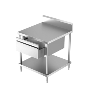 Mesa de trabajo con protector contra salpicaduras, estante inferior y cajón (4/6 patas)